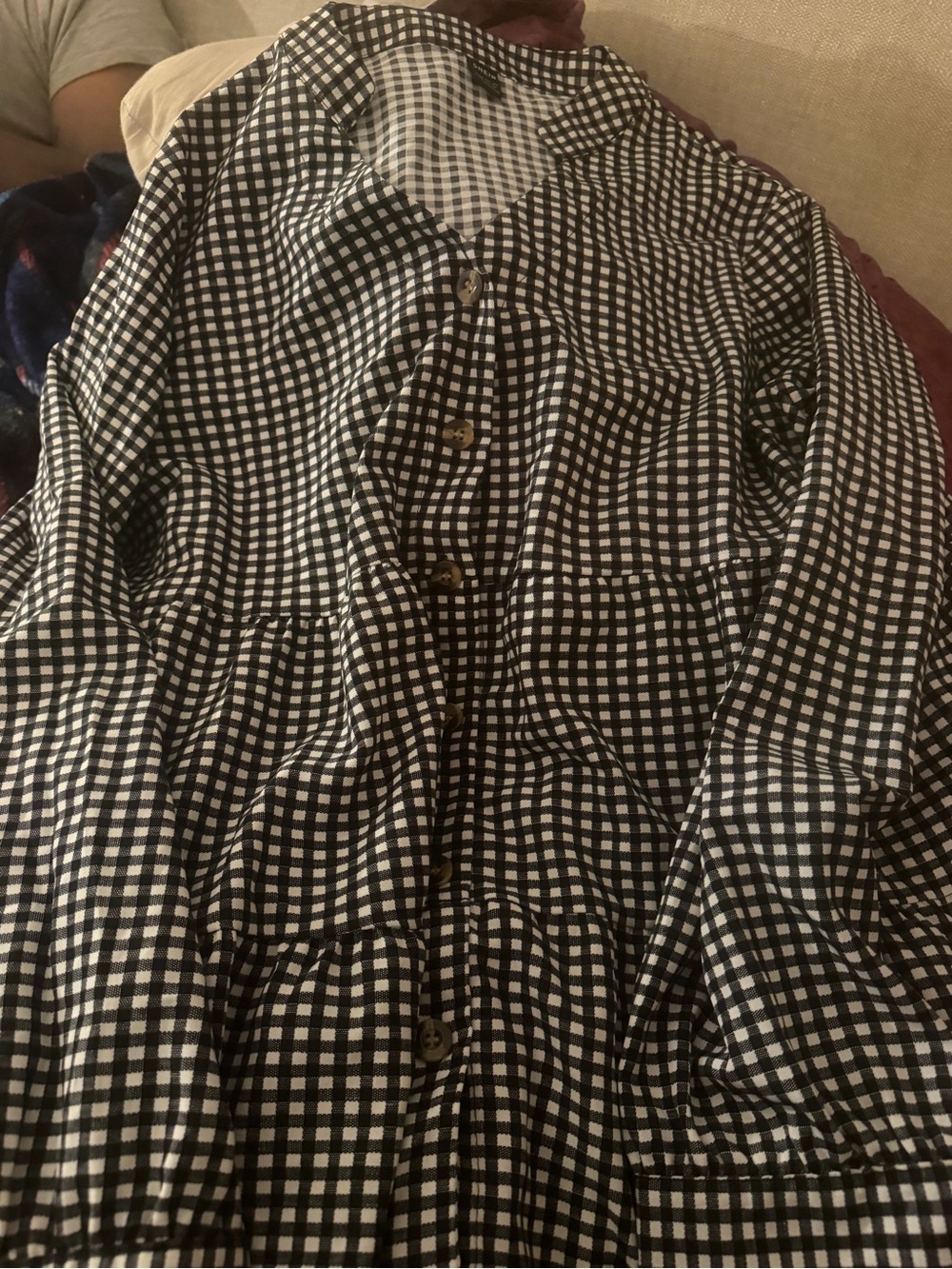 SHEIN Black & White Gingham Button-Front Trench Coat